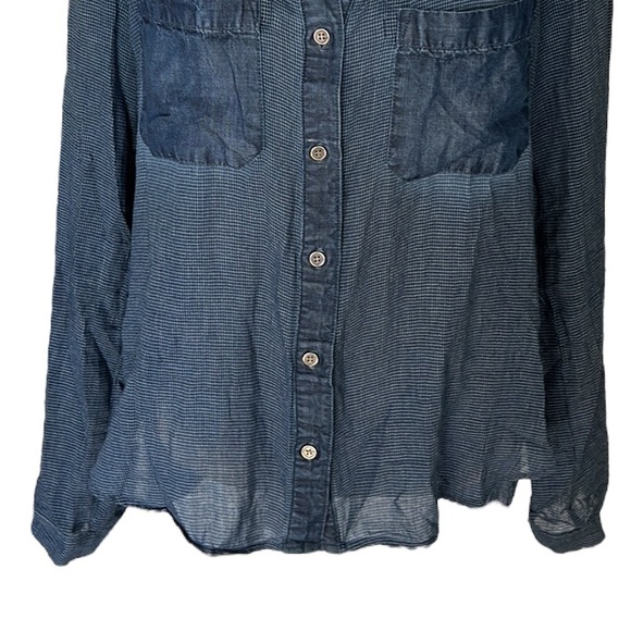 Anthro Cloth & Stone Chambray Check Denim Jean Oversized Button Down Shirt - M - Picture 3 of 11